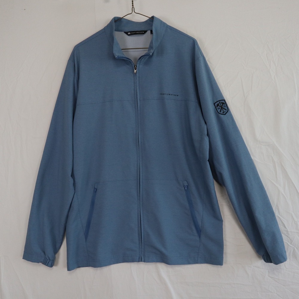Travis Mathew Jacket Mens Large Full Zip Activewear Mock Neck Blue SA‎ TX Fire